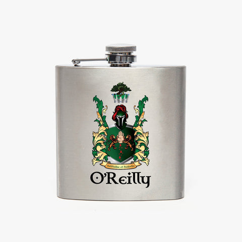 O'Reilly Coat of Arms 6oz Stainless Steel Hip Flask