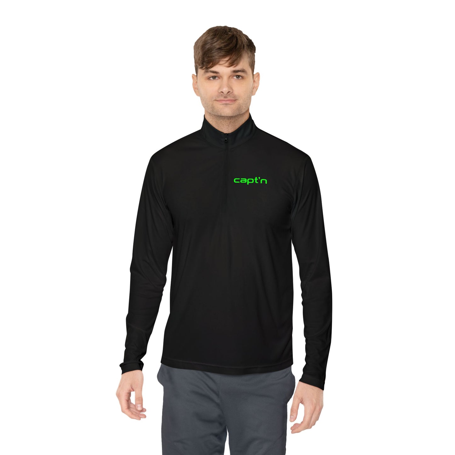 Captain Skull Quarter-Zip Pullover — Neon 'capt'n' Logo & Swag Shop Back Graphic