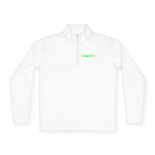 Captain Skull Quarter-Zip Pullover — Neon 'capt'n' Logo & Swag Shop Back Graphic