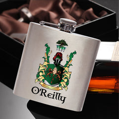 O'Reilly Coat of Arms 6oz Stainless Steel Hip Flask